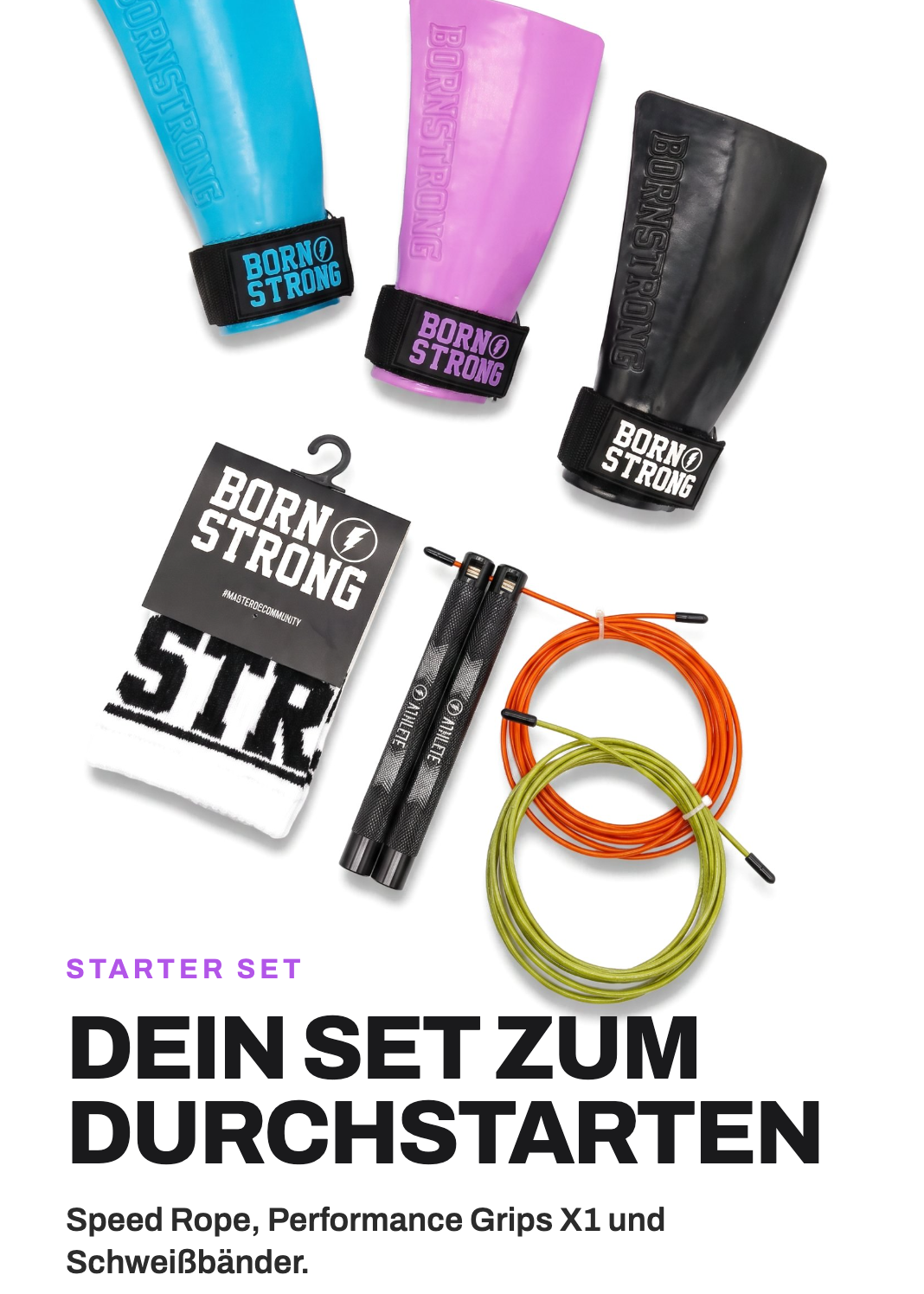 Functional Fitness Starter Set – Grips + Speed Rope + Sweatbands
