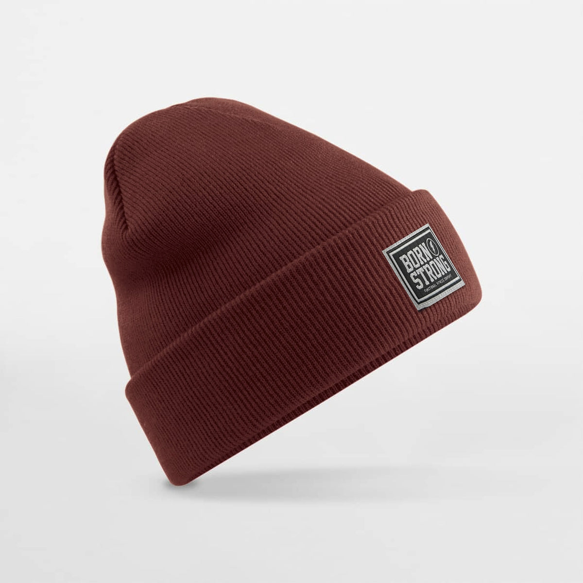 Born Strong Classic Beanie bordeaux mit Patch – Functional Fitness Mütze