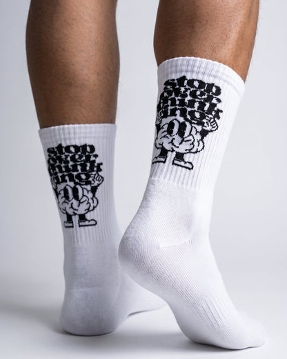 Born Strong Stop Overthinking Crew Socks Mental Health Club Statement Socken