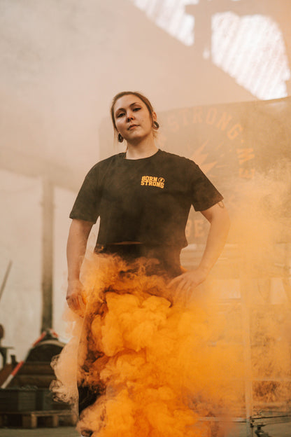 BARBELL CREW CROP - Zwart / Geel