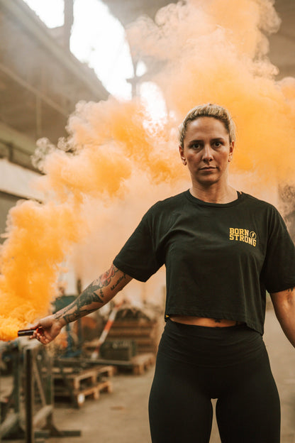 BARBELL CREW CROP - Zwart / Geel