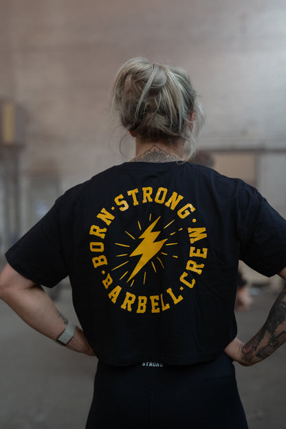 BARBELL CREW CROP - Zwart / Geel
